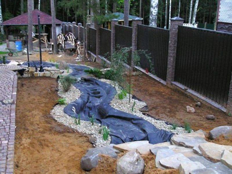 Сухой ручей – оригинальный элемент декора, позволяющий с помощью цветов и камней создать иллюзию текущего прямо посреди ландшафта ручья.